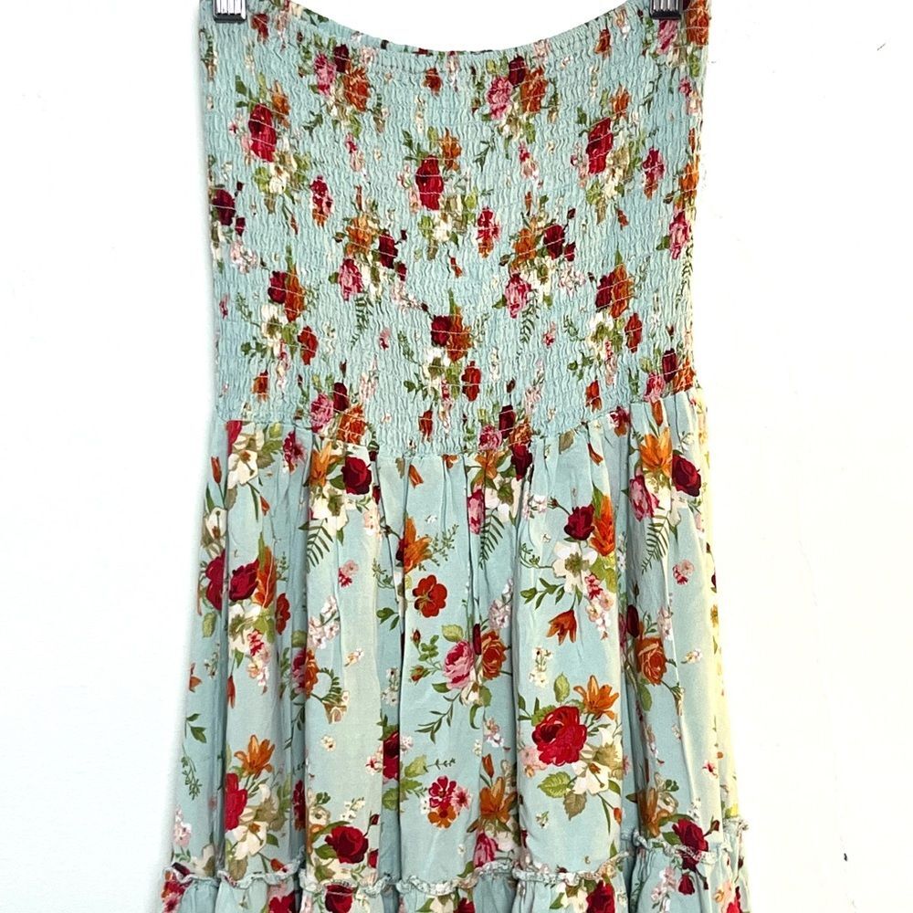 Sunday Mi Amor Green Floral Tube Top Maxi Dress, Size XS